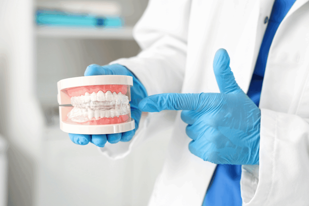 Invisalign aligners correcting jaw misalignment