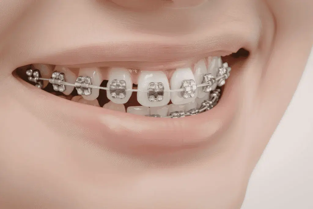 traditional metal braces brackets and archwire